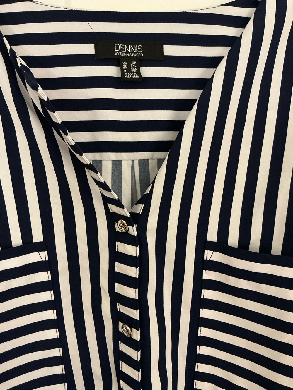 Dennis by Dennis Basso Striped Button Up Tunic Shirt Navy White Plus Size 2X - Picture 2 of 10